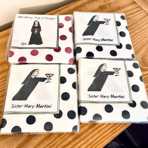 💥 Nun Funny Cocktail Napkins: Hail Mary Full Of Grapes & Sister Mary Martini - Picture 1 of 3